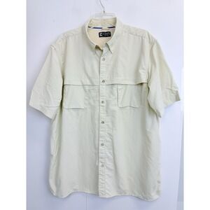 Chaps Men's XXL Button Up Fishing Shirt Short Sleeve Solid Beige‎ Vented Ripstop